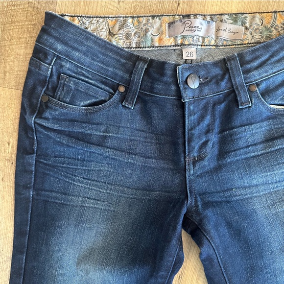 Paige Low Rise Laurel Canyon Bootcut Denim Jeans Dark Wash - Picture 3 of 9